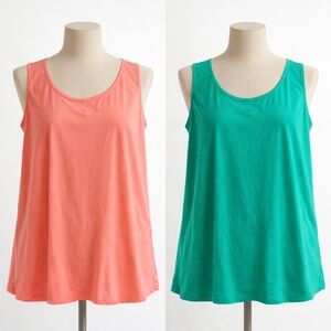 Woman Within Sleeveless Coral and Green Women's Tank Tops - Like New
